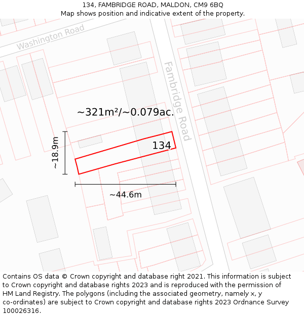 134, FAMBRIDGE ROAD, MALDON, CM9 6BQ: Plot and title map
