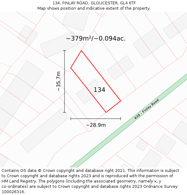 134, FINLAY ROAD, GLOUCESTER, GL4 6TF: Plot and title map