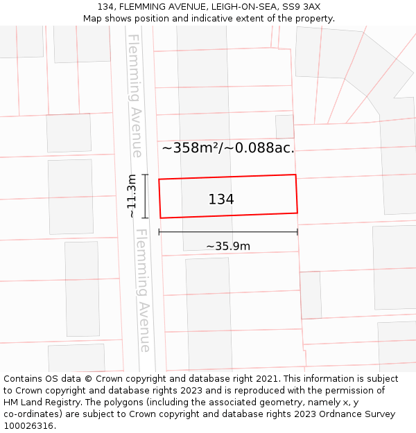 134, FLEMMING AVENUE, LEIGH-ON-SEA, SS9 3AX: Plot and title map