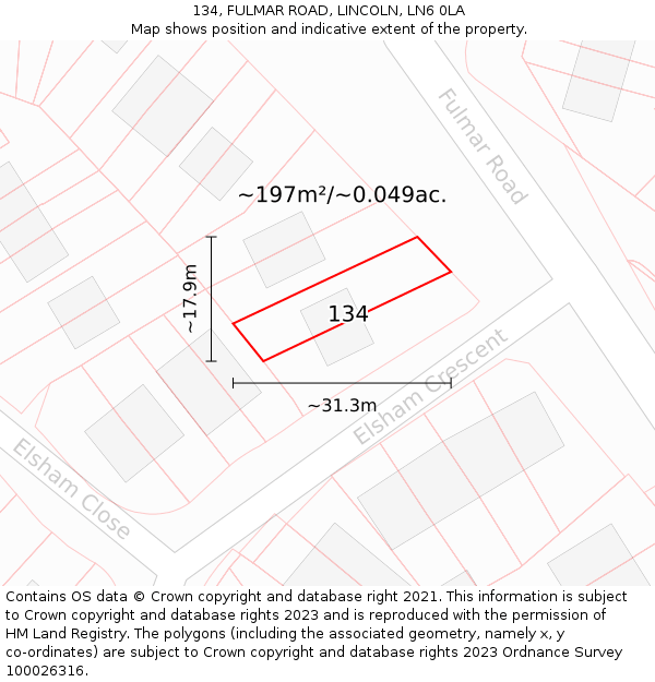 134, FULMAR ROAD, LINCOLN, LN6 0LA: Plot and title map