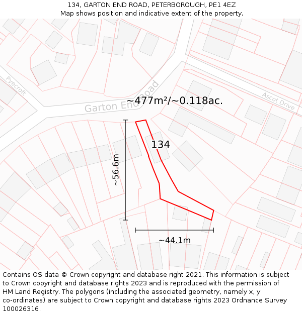 134, GARTON END ROAD, PETERBOROUGH, PE1 4EZ: Plot and title map