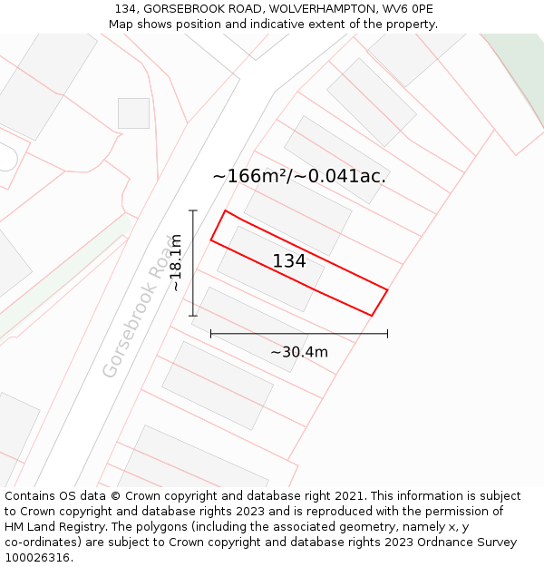 134, GORSEBROOK ROAD, WOLVERHAMPTON, WV6 0PE: Plot and title map