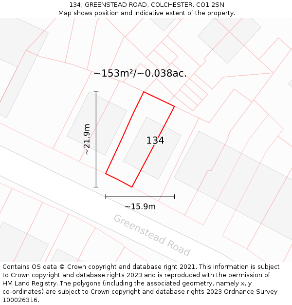134, GREENSTEAD ROAD, COLCHESTER, CO1 2SN: Plot and title map