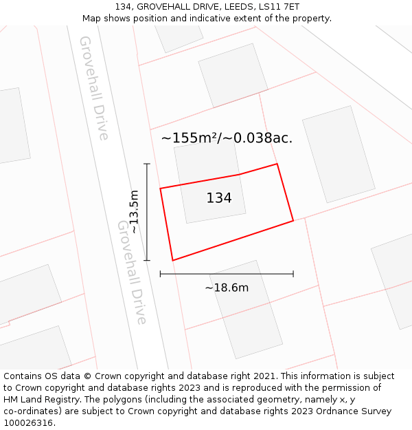 134, GROVEHALL DRIVE, LEEDS, LS11 7ET: Plot and title map