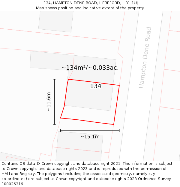 134, HAMPTON DENE ROAD, HEREFORD, HR1 1UJ: Plot and title map