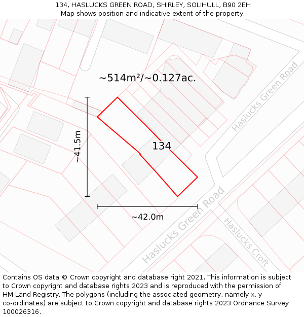 134, HASLUCKS GREEN ROAD, SHIRLEY, SOLIHULL, B90 2EH: Plot and title map