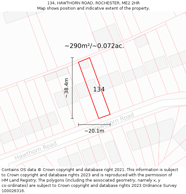 134, HAWTHORN ROAD, ROCHESTER, ME2 2HR: Plot and title map
