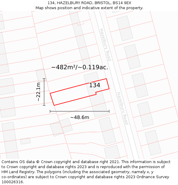 134, HAZELBURY ROAD, BRISTOL, BS14 9EX: Plot and title map