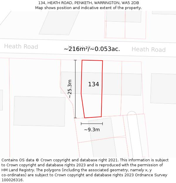 134, HEATH ROAD, PENKETH, WARRINGTON, WA5 2DB: Plot and title map