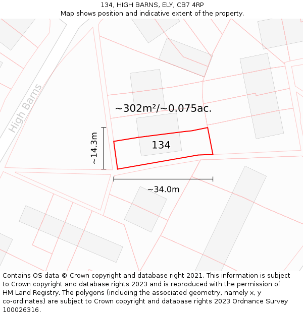 134, HIGH BARNS, ELY, CB7 4RP: Plot and title map