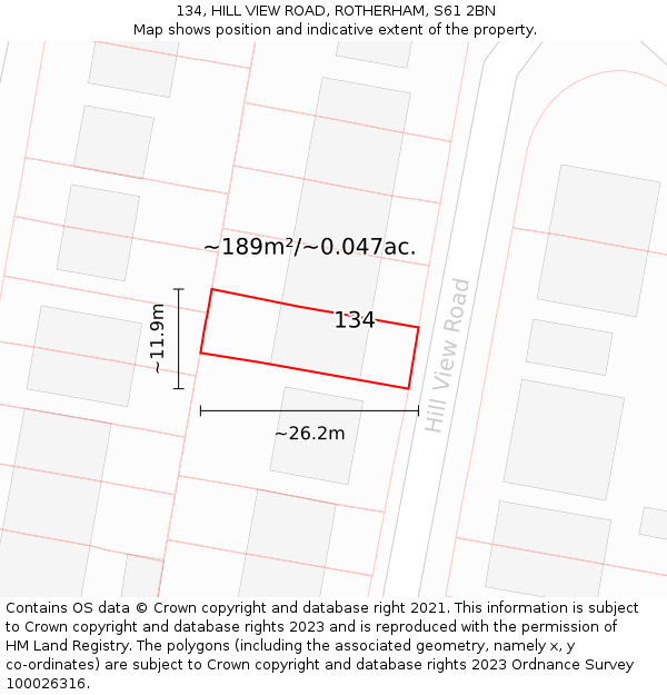 134, HILL VIEW ROAD, ROTHERHAM, S61 2BN: Plot and title map