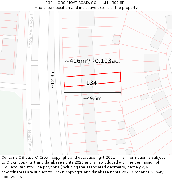 134, HOBS MOAT ROAD, SOLIHULL, B92 8PH: Plot and title map