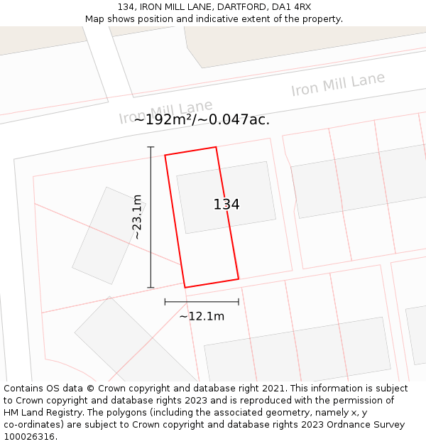 134, IRON MILL LANE, DARTFORD, DA1 4RX: Plot and title map