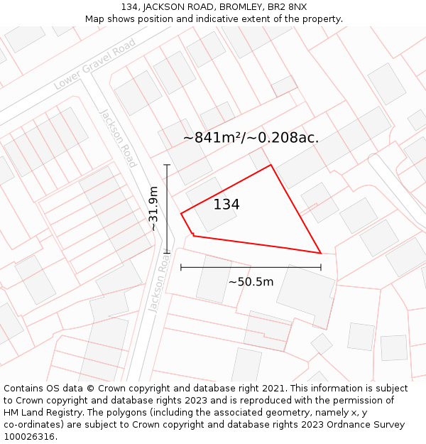 134, JACKSON ROAD, BROMLEY, BR2 8NX: Plot and title map