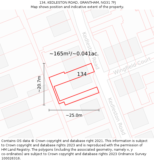 134, KEDLESTON ROAD, GRANTHAM, NG31 7FJ: Plot and title map