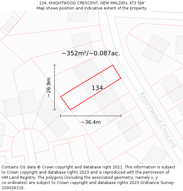 134, KNIGHTWOOD CRESCENT, NEW MALDEN, KT3 5JW: Plot and title map
