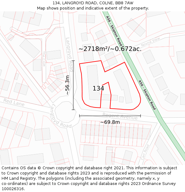 134, LANGROYD ROAD, COLNE, BB8 7AW: Plot and title map