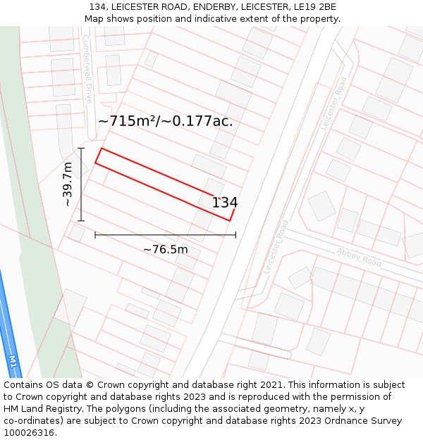134, LEICESTER ROAD, ENDERBY, LEICESTER, LE19 2BE: Plot and title map