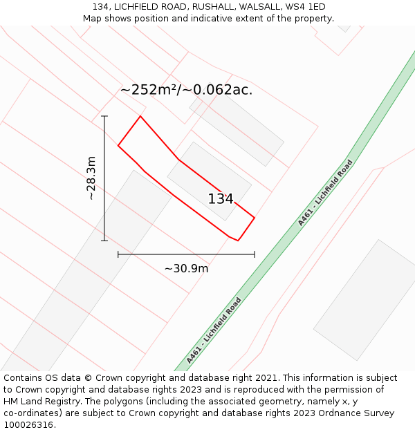 134, LICHFIELD ROAD, RUSHALL, WALSALL, WS4 1ED: Plot and title map