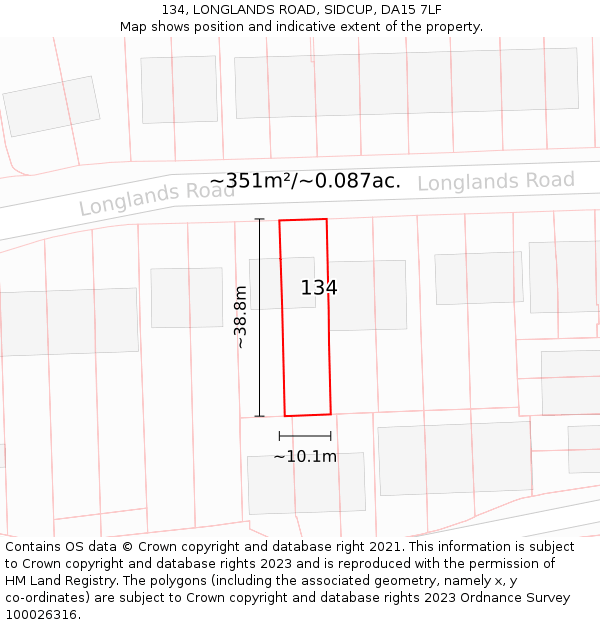134, LONGLANDS ROAD, SIDCUP, DA15 7LF: Plot and title map