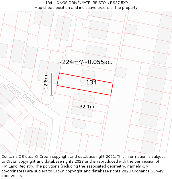 134, LONGS DRIVE, YATE, BRISTOL, BS37 5XP: Plot and title map
