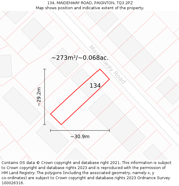 134, MAIDENWAY ROAD, PAIGNTON, TQ3 2PZ: Plot and title map