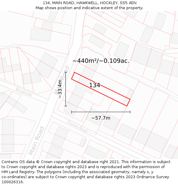 134, MAIN ROAD, HAWKWELL, HOCKLEY, SS5 4EN: Plot and title map