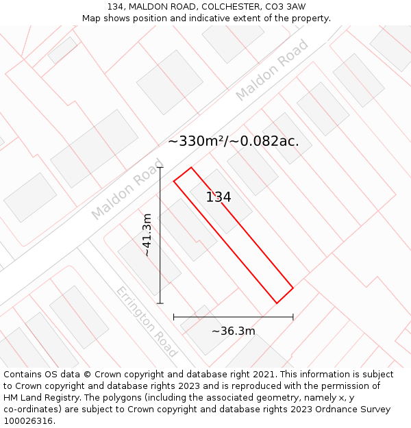 134, MALDON ROAD, COLCHESTER, CO3 3AW: Plot and title map