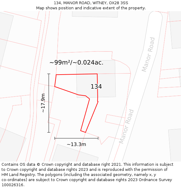 134, MANOR ROAD, WITNEY, OX28 3SS: Plot and title map