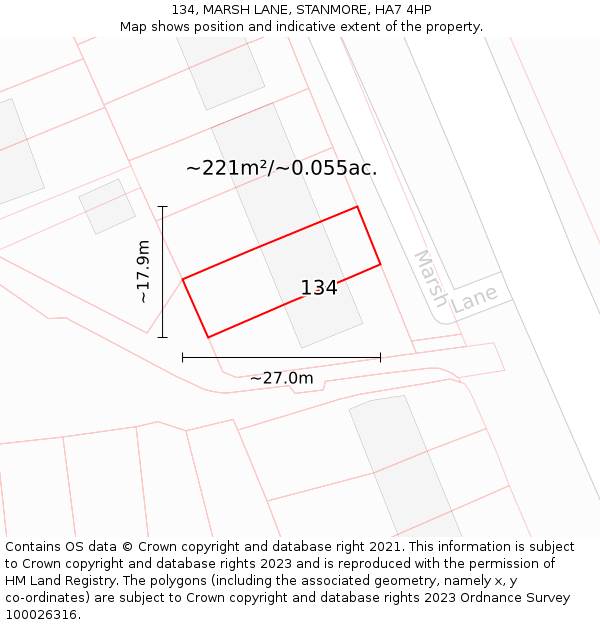 134, MARSH LANE, STANMORE, HA7 4HP: Plot and title map