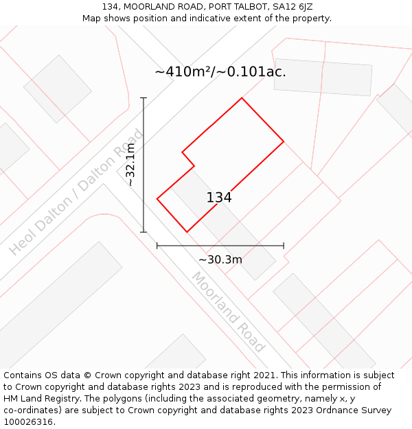 134, MOORLAND ROAD, PORT TALBOT, SA12 6JZ: Plot and title map