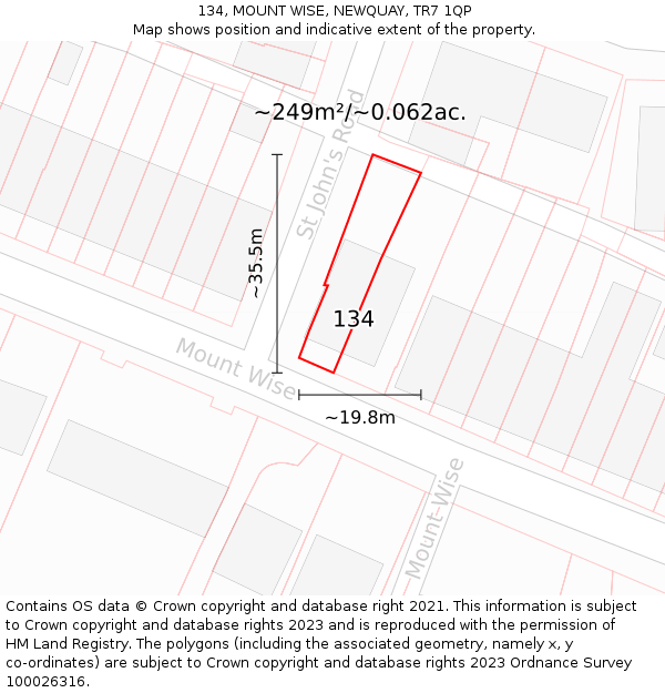 134, MOUNT WISE, NEWQUAY, TR7 1QP: Plot and title map
