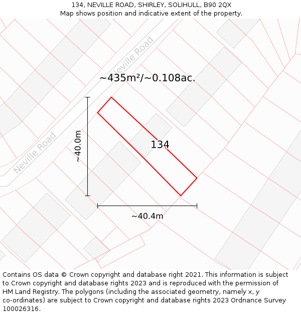 134, NEVILLE ROAD, SHIRLEY, SOLIHULL, B90 2QX: Plot and title map