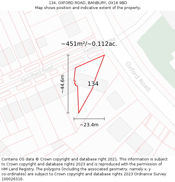 134, OXFORD ROAD, BANBURY, OX16 9BD: Plot and title map
