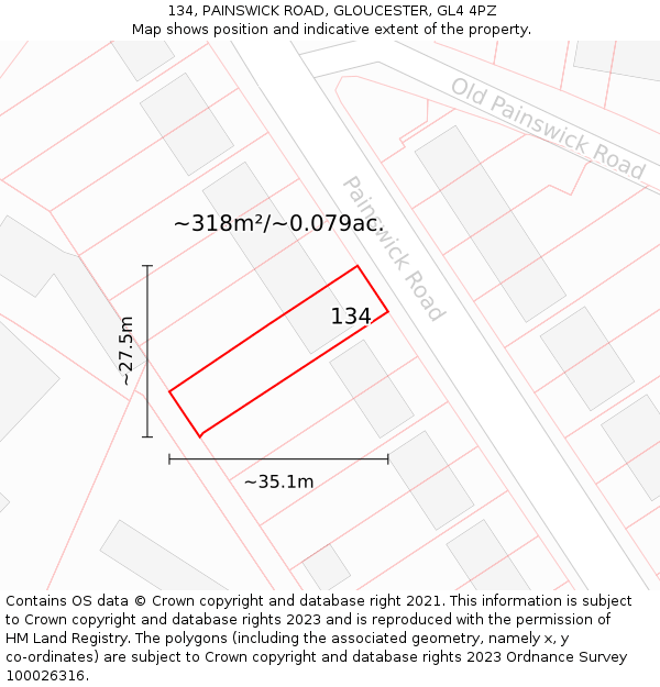 134, PAINSWICK ROAD, GLOUCESTER, GL4 4PZ: Plot and title map