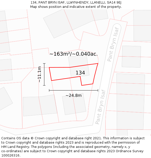 134, PANT BRYN ISAF, LLWYNHENDY, LLANELLI, SA14 9EJ: Plot and title map