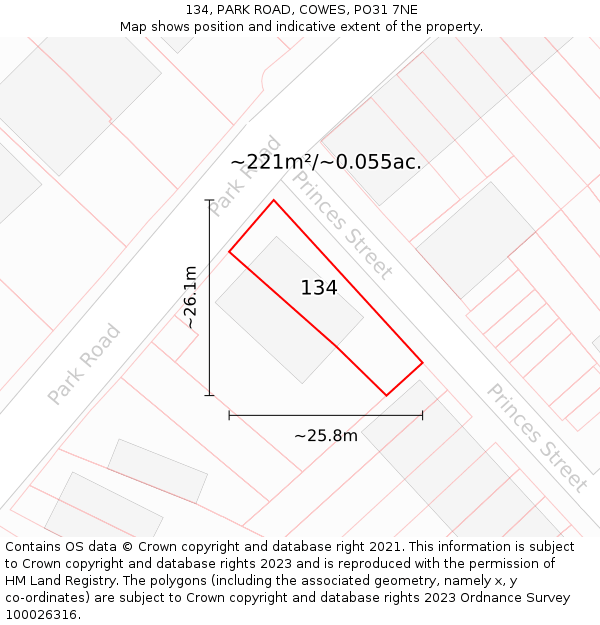 134, PARK ROAD, COWES, PO31 7NE: Plot and title map