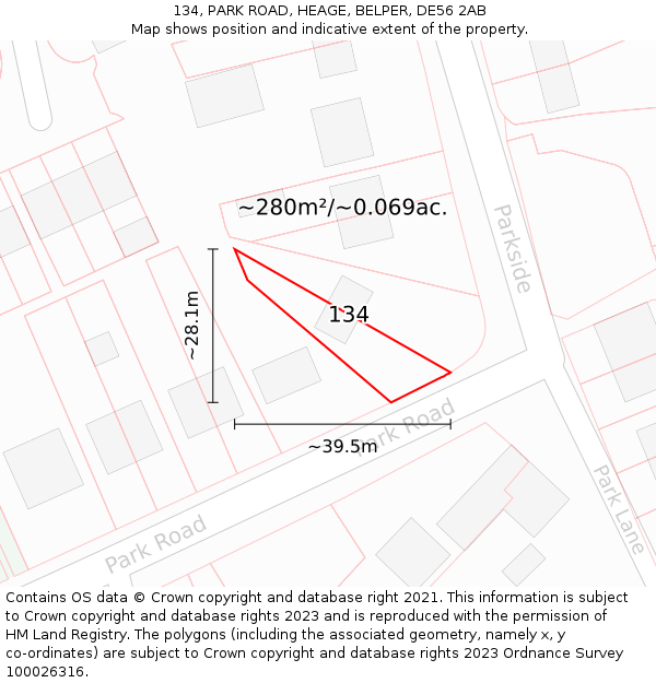 134, PARK ROAD, HEAGE, BELPER, DE56 2AB: Plot and title map