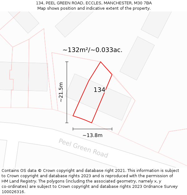 134, PEEL GREEN ROAD, ECCLES, MANCHESTER, M30 7BA: Plot and title map