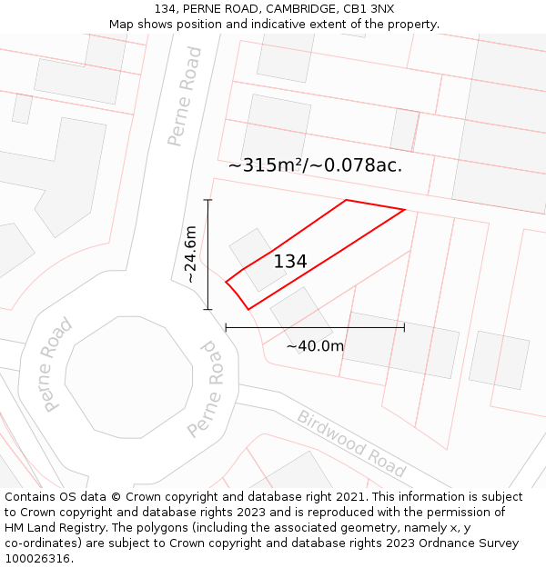 134, PERNE ROAD, CAMBRIDGE, CB1 3NX: Plot and title map