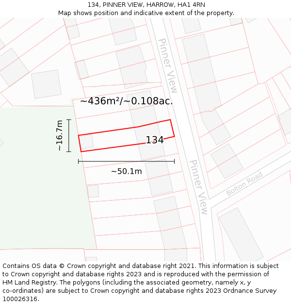 134, PINNER VIEW, HARROW, HA1 4RN: Plot and title map
