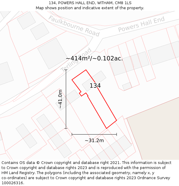 134, POWERS HALL END, WITHAM, CM8 1LS: Plot and title map