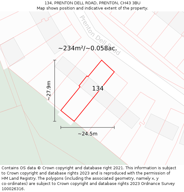 134, PRENTON DELL ROAD, PRENTON, CH43 3BU: Plot and title map