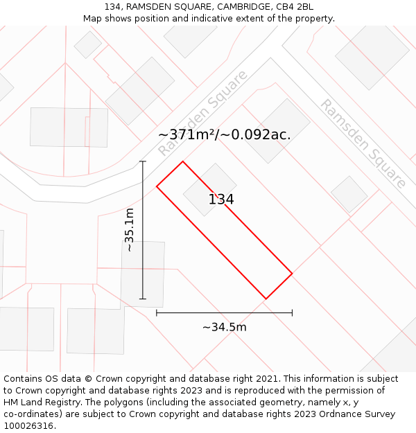 134, RAMSDEN SQUARE, CAMBRIDGE, CB4 2BL: Plot and title map