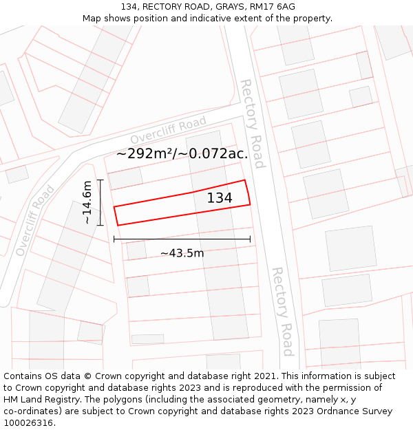 134, RECTORY ROAD, GRAYS, RM17 6AG: Plot and title map