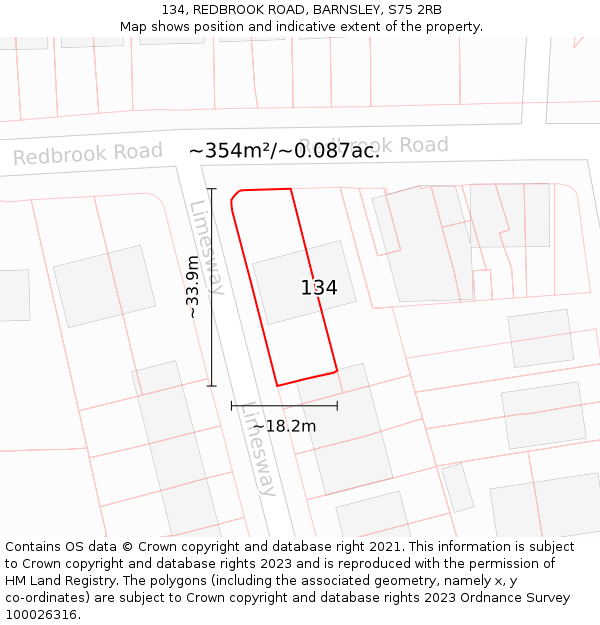 134, REDBROOK ROAD, BARNSLEY, S75 2RB: Plot and title map