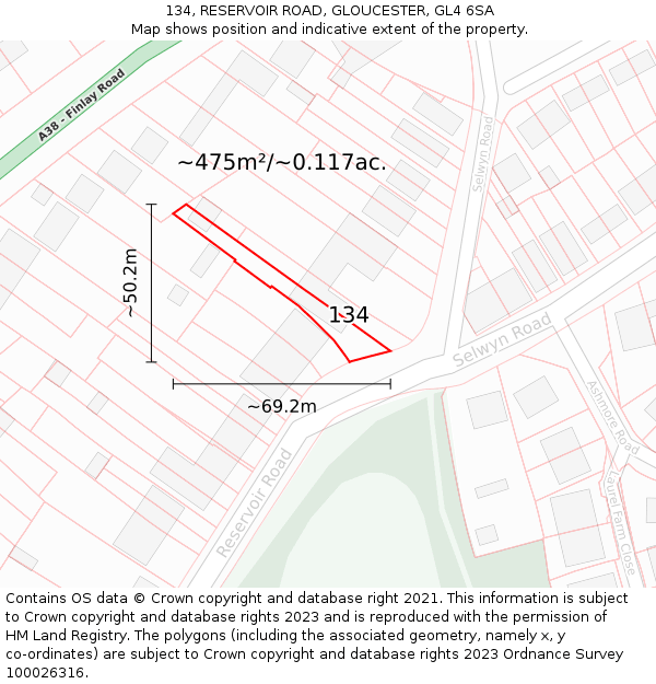 134, RESERVOIR ROAD, GLOUCESTER, GL4 6SA: Plot and title map