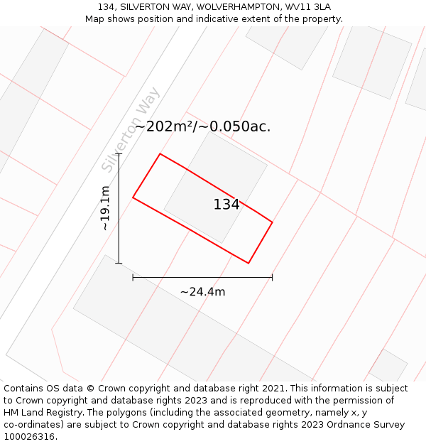 134, SILVERTON WAY, WOLVERHAMPTON, WV11 3LA: Plot and title map