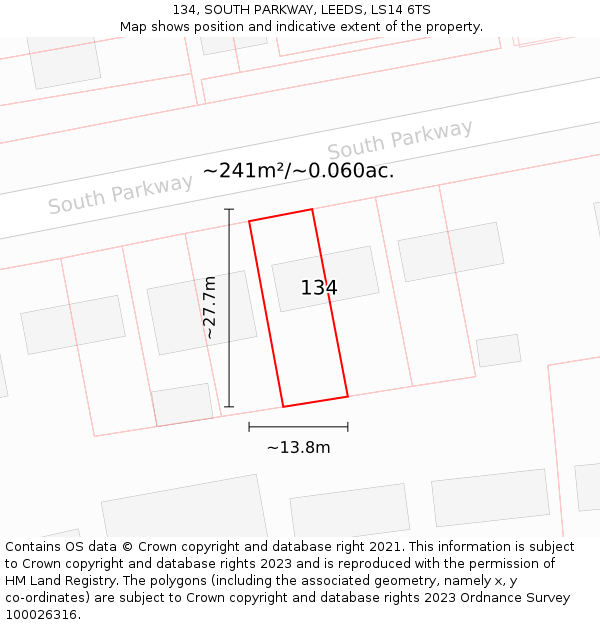 134, SOUTH PARKWAY, LEEDS, LS14 6TS: Plot and title map