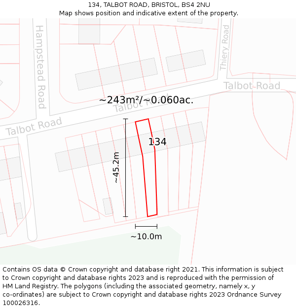 134, TALBOT ROAD, BRISTOL, BS4 2NU: Plot and title map